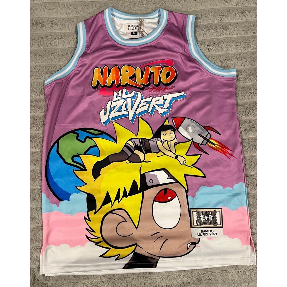 Authentic Classics Naruto Lil Uzi Vert Uzumaki #9 Basketball Jersey Pink Size M